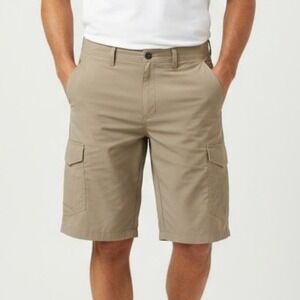 NEW IRON CO Men Khaki Hybrid Cargo Shorts 32 Stretch Performance Fabric Gorpcore